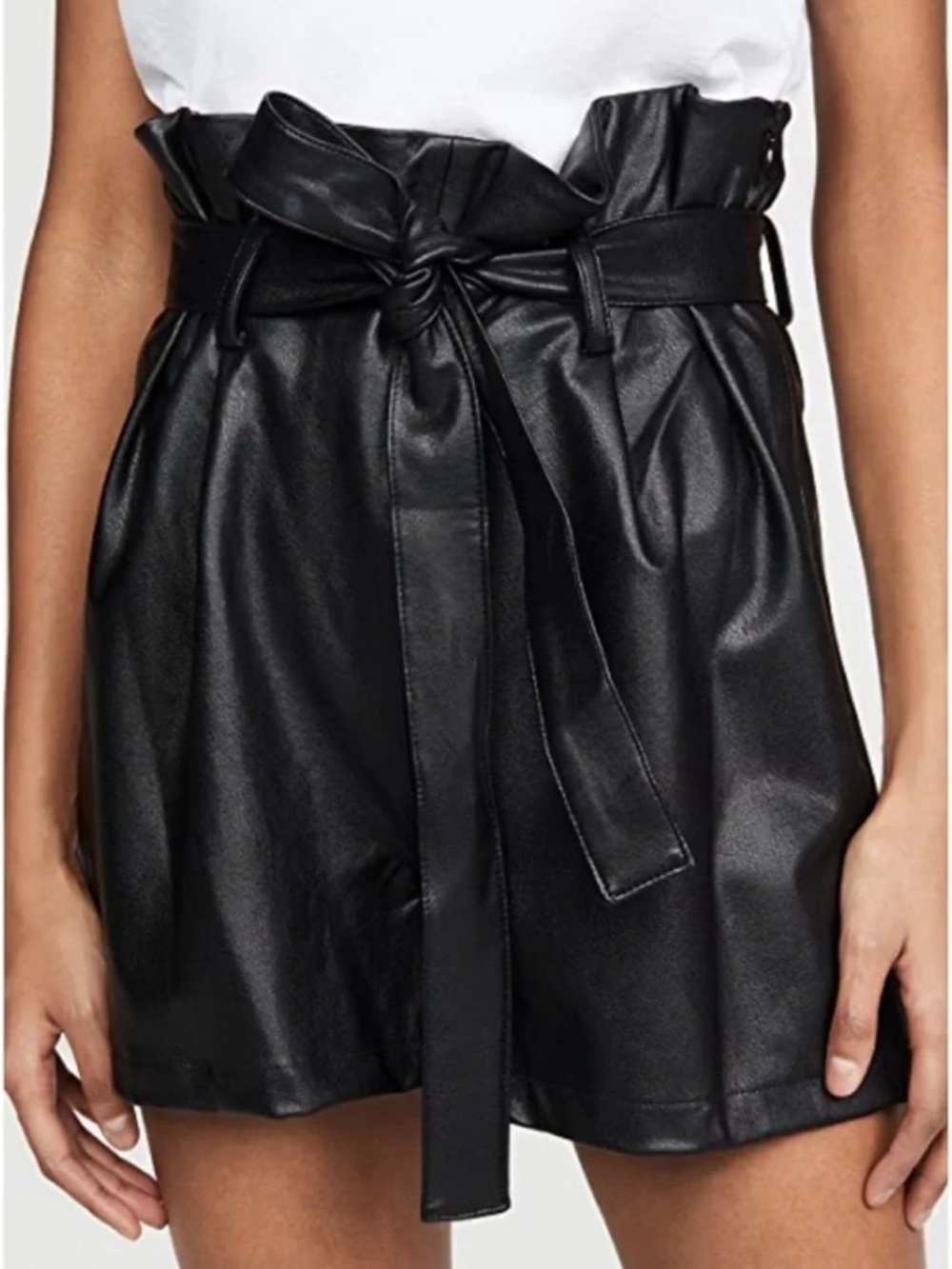 Amanda Uprichard High-Waist Paperbag Vegan Leather Shorts - Black